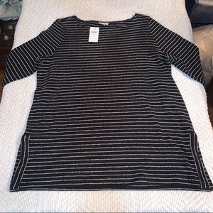 J Jill NWT Long Sleeve Shirt Blouse Black Striped